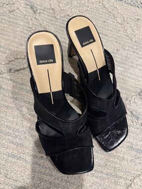 Dolce Vita Black Open-Toe Square Heel Mules